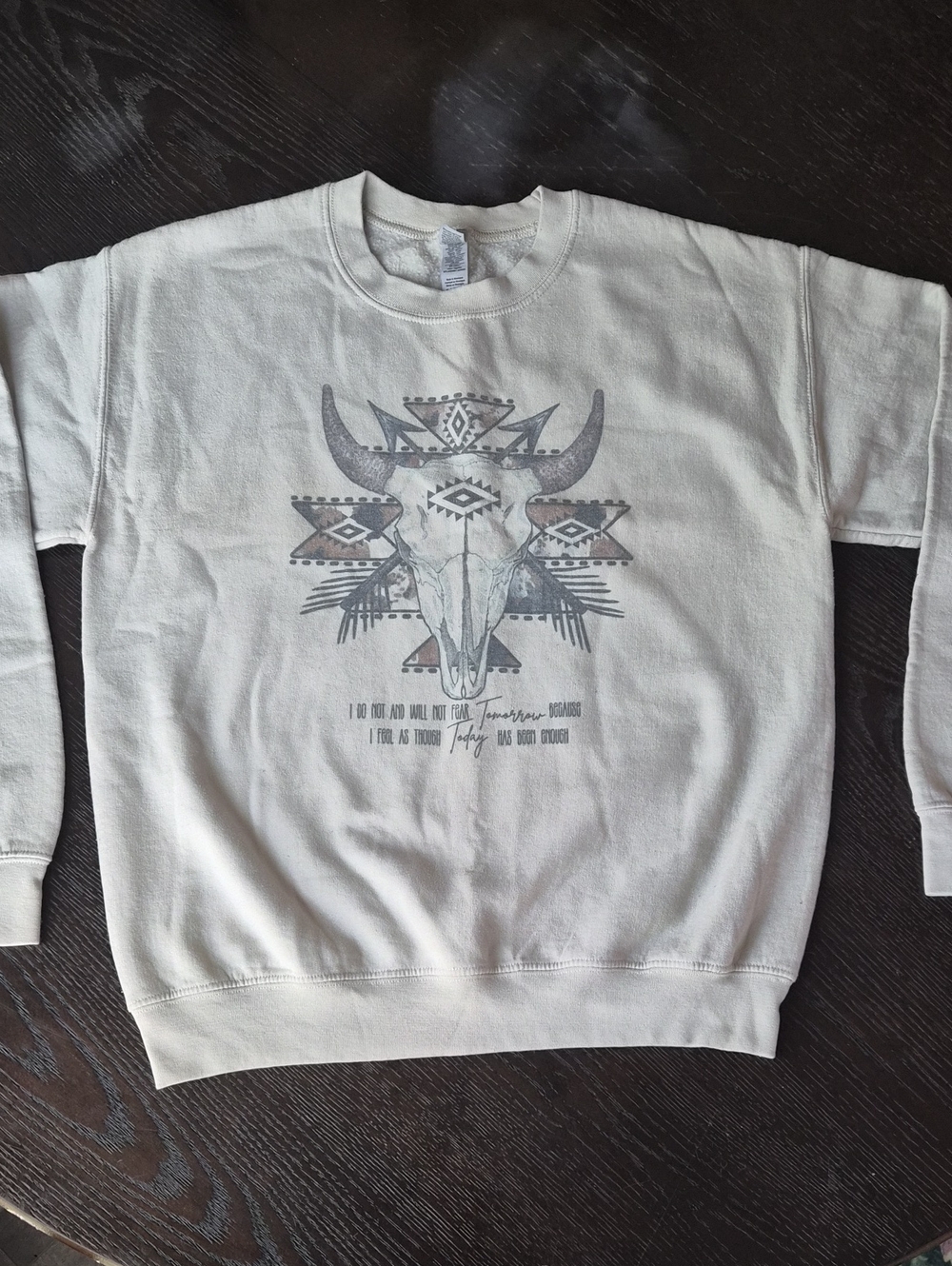 Gildan Cream Crewneck Sweater with Skull And Lyrics